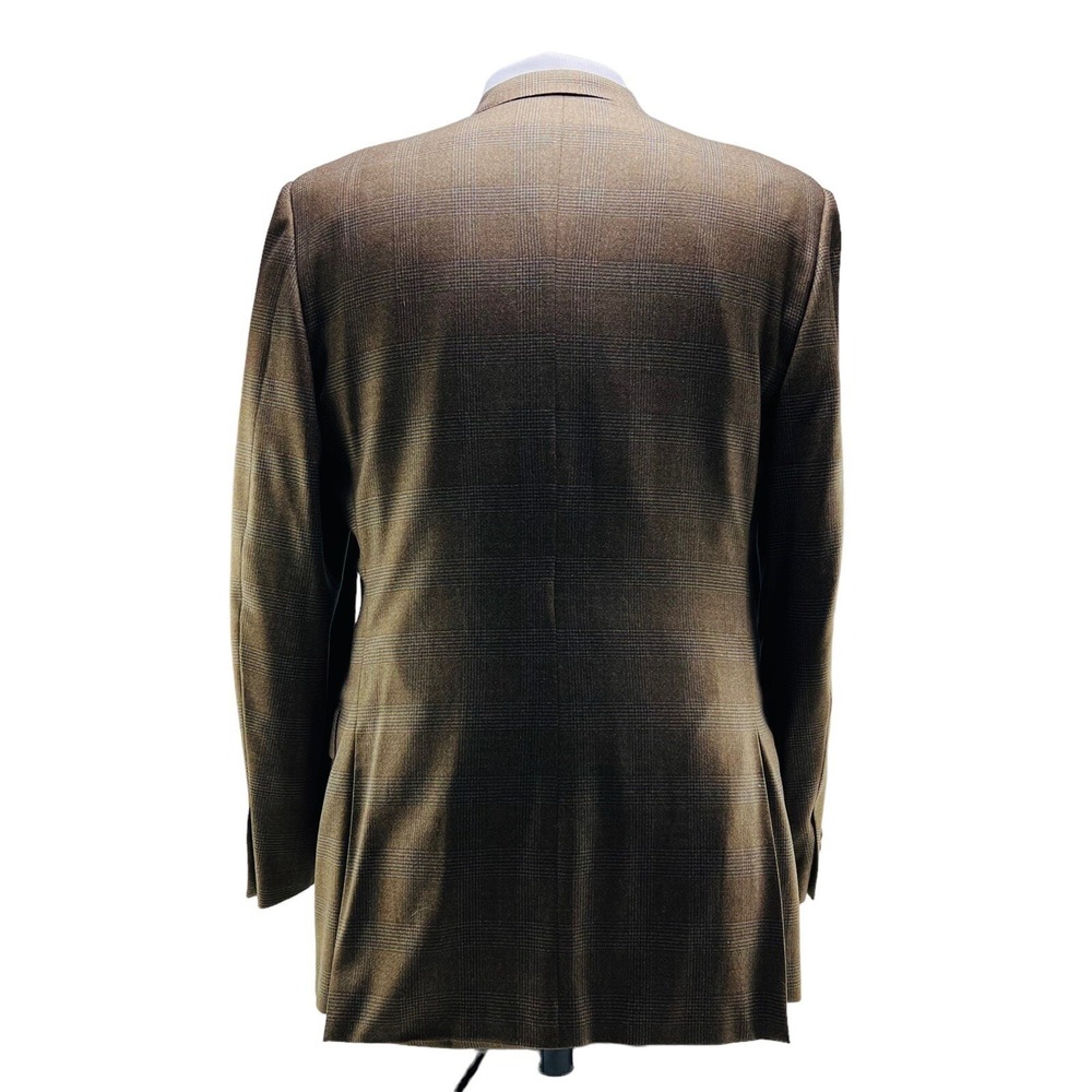 Ermenegildo Zegna Brown & Blue Glen Plaid 3 Button 2 Vent Blazer Mens Size‎ 44L - Picture 2 of 7